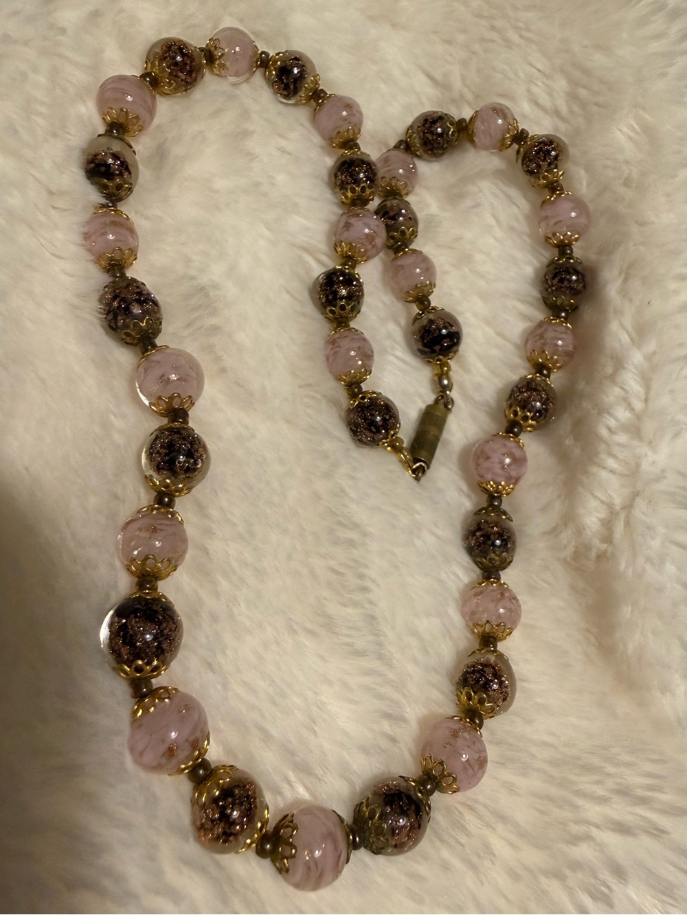 Gold-Tone Pink Glass Bead Necklace